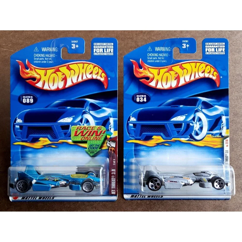 Hot Wheels JET THREAT 3.0 Gray 2001 First Editions #34 & Spectraflam II Blue #89
